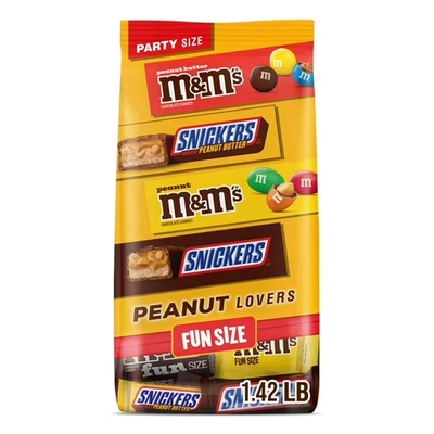 Snickers & M&M's Fun Size Peanut Lover Chocolate Candy Paquete Variedad - 22.66 oz B Foto 1 de 4