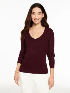 Pointelle Stitch V-Neck Sweater at Talbots, NWT $99.5, color RICH BURGUNDY - Picture 1 of 3