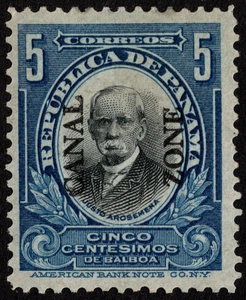 Canal Zone Stamp Scott # 33 Mint F-VF - 5 Cents Blue & Black w Type I Overprint - Picture 1 of 1