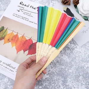 Ventiladores plegables coloridos portátiles de 3 piezas con mango de bambú para regalos - Imagen 1 de 12