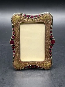 VTG RARE Small Photo Picture Frame w/Dragon Head Gold Red Enamel Metal Art Deco - Picture 1 of 11