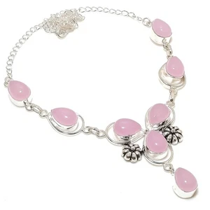 Rose Quartz Gemstone Handmade 925 Sterling Silver Jewelry Necklace Size 18" - Picture 1 of 1
