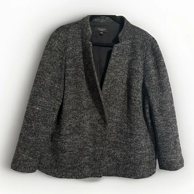 Talbots One Button Blazer Black and White Tweed Jacket Lined Size 16W PETITE - Image 1 of 4