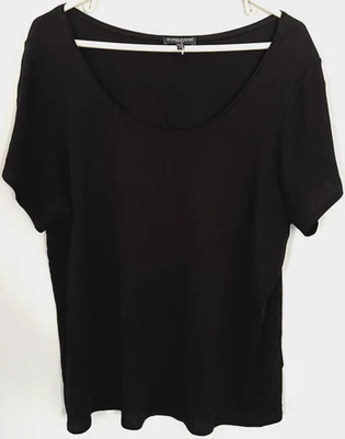 Camisa Eileen Fisher Mujer 1X Negra Seda Cuello Redondo Manga Corta Jersey Talla Grande Foto 1 de 4