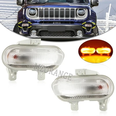 For Jeep Renegade 19-21 Pair Front DRL Amber Parking Turn Signal Light Fog Lamp - Image 1 of 4