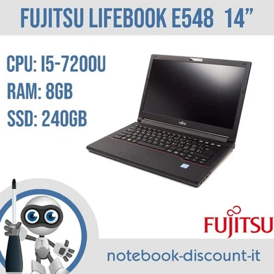 Notebook FUJITSU LifeBook E548 Cpu i5-7200u  Ram 8gb  SSD 240gb Win11 Pro - Immagine 1 di 4