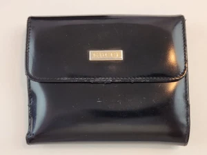 Authentic GUCCI Wallet Bifold Black Leather GG Bill Card Holder Snap Gloss - Picture 1 of 24
