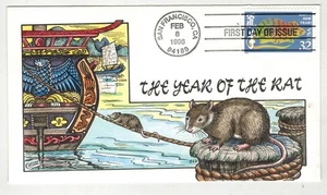 1996 COLLINS HANDPAINTED FDC 3060 CHINESE NEW YEAR OF THE RAT - Picture 1 of 1