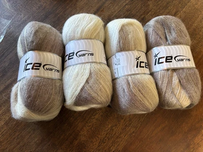 4-Skein Lot Angora Active Yarn Fine camel light brown cream amethyst - Image 1 of 4