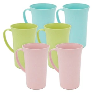 Unbreakable Wheat Straw Mugs with Handle, Set of 6 Reusable Plastic Coffee Cu... - Picture 1 of 7