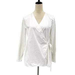 Top COS Small bianco popeline manica lunga scollo a V cravatta laterale avvolgente linea lunga - Foto 1 di 13