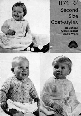 Child Baby Jacket Cardigan Coat 51 cm 20in Patons 1174 Vintage Pattern PRINT - Image 1 of 4