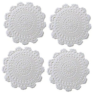 Handmade Crochet Round Cotton Lace Table Placemats Doilies Pack of 4, White - Picture 1 of 7