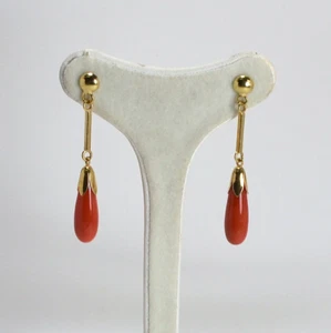 Pendientes de Oro Amarillo 18kt Con Pendante Coral Rojo Mediterráneo Oght 0266 - Imagen 1 de 3