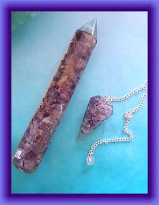 ORGONE AMETHYST WAND With COPPER COIL And Dowsing Pendulum, Large MASSAGE Wand - Picture 1 of 6