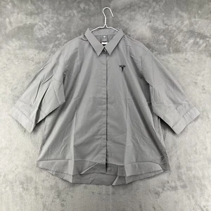 Tesla Shirt Womens 3XL Gray Button Up Hidden Buttons 3/4 Sleeve Embroidered Logo - Picture 1 of 15
