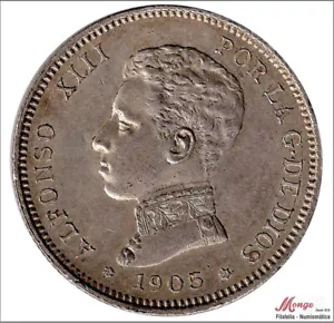 España Alfonso XIII 2 pesetas 1905 (*19*05) SMV Ag EBC - Imagen 1 de 2