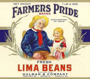 Farmer's Pride Lima Beans Can Label Hulman & Co. Terre Haute & Evansville, In. - Picture 1 of 2