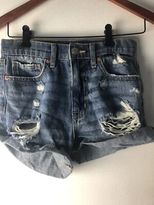 Areo mom short blue jeans womens/teenagers sz 0 rips and frays X20 - Picture 1 of 8