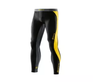 SKINS DNAMIC MENS COMPRESSION LONG TIGHTS - BLACK / CITRON - Picture 1 of 2