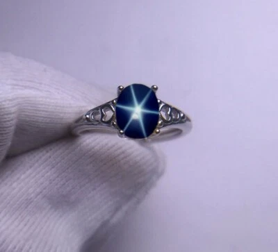 Anillo Estrella Lindy Estrella Zafiro 7x9mm Anillo Estrella 6 Rayos Anillo Estrella Azul  Foto 1 de 3