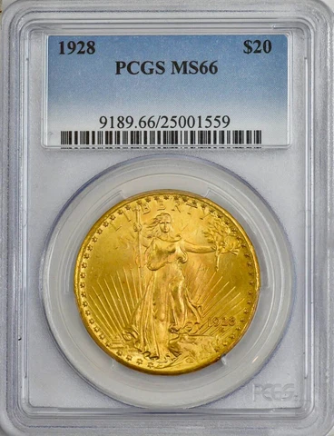 1928 $20 Saint Gaudens MS66 PCGS 947183-1 Cover