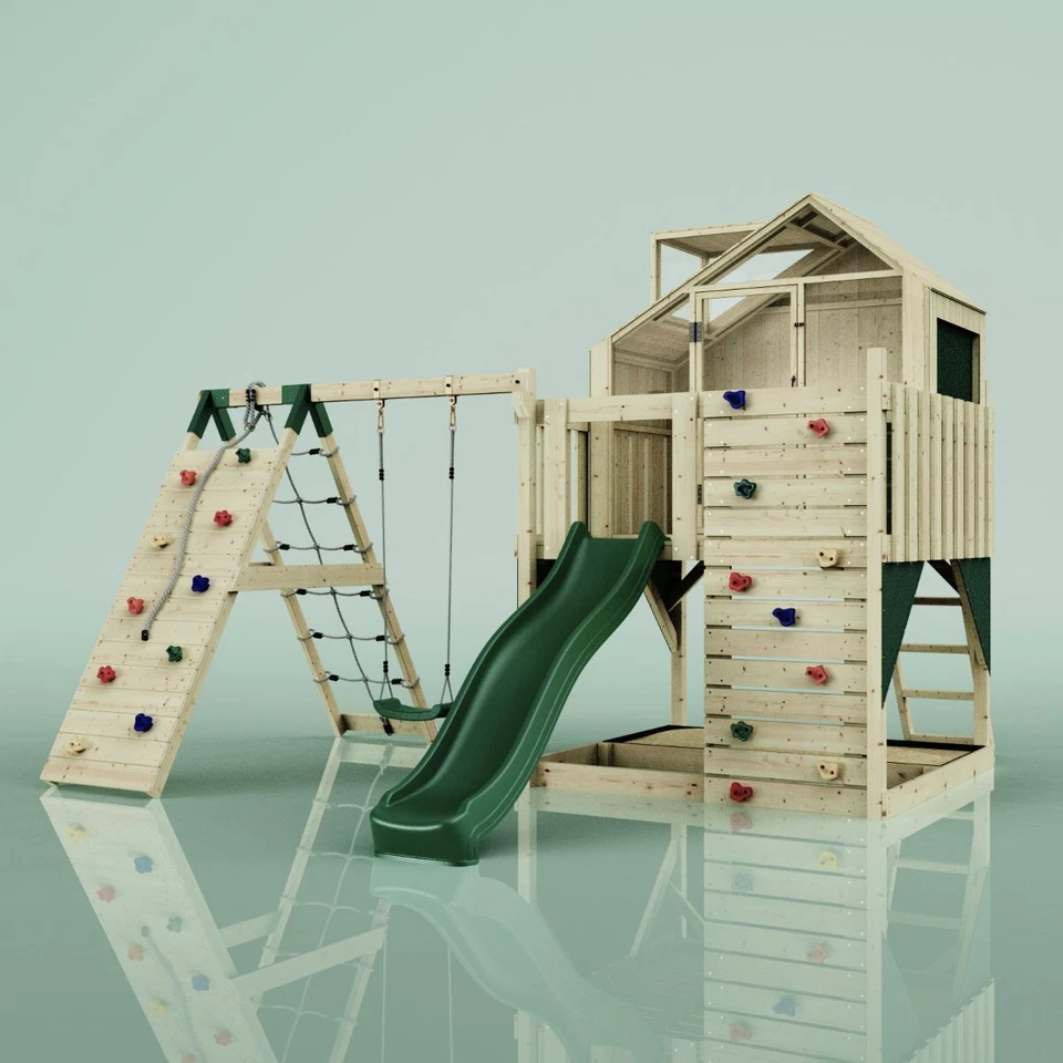 PolarPlay Spielturm Spielhaus mit Wellenrutsche, Kinderschaukel, Kletterwand - Bild 1 von 1