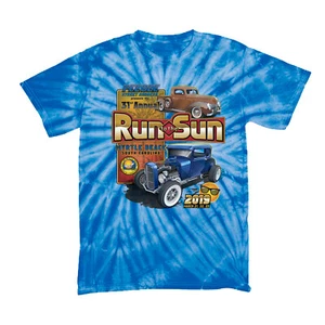 2019 Run to Sun classic car show youth t-shirt royal blue tie dye Myrtle Beach - Picture 1 of 1