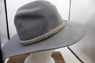 Pure Rabbit Fur Felt Cowboy Hat Grey 52cm Made in Australia by Hat Co Leather  - Image 1 of 4