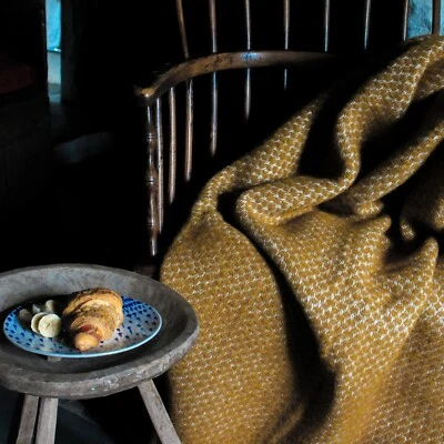 Mustard Yellow British Made Rustic Wool Blanket - Quality Warm Country Farmhouse - Image 1 of 4