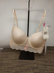 Isaac Mizrahi M15682 Lightly Lined Lace Trimmed Demi Bra 34B Beige NWT FLAWS - Picture 1 of 8