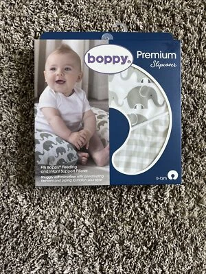 Boppy Premium Pillow Cover Gray Elephants Plaid Ultra Soft Microfiber Fabric NEW - Image 1 of 4