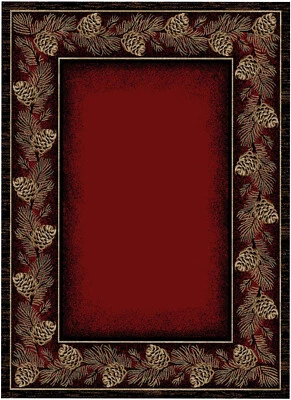 Lodge Cabin Pinecone Rustic Forest Red Area Rug **FREE SHIPPING** - Image 1 of 2