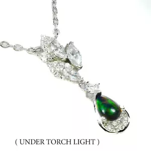 925 Sterling Silver Necklace Pear Black Opal 6x4mm Gemstone Jewelry - Picture 1 of 9
