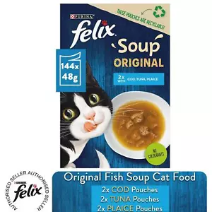 144 x 48g Felix Katzennassfutter Suppe Fischauswahl Scholle, Thunfisch und Kabeljau - Bild 1 von 6