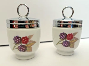 Set of 2 Royal Worcester Egg Coddlers Golden Peach and Berries Porcelain - Picture 1 of 11