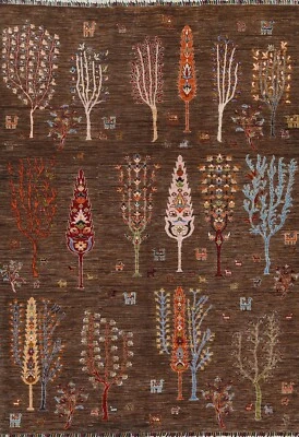 Alfombra Ziegler Oriental Floral Marrón Tinte Vegetal Lana Hecha a Mano Alfombra 6x7 Foto 1 de 4