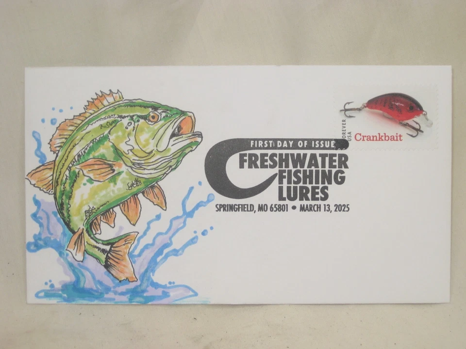 SEÑUELOS DE PESCA DE AGUA DULCE USPS Primer Día Cubierta FDC 2025 Original 1 de 1 Foto 1 de 4