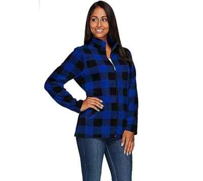 Chaqueta Denim & Co Estampada Polar Cremallera Frontal Manga Larga con Bolsillos Azul XS A269365 Foto 1 de 2