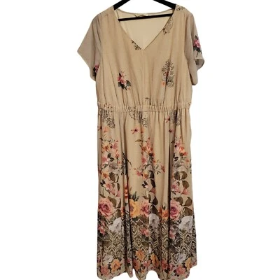 Eshakti Wayward Fancies Floral Midi Dress Beige Cottagecore Custom 1X? - Image 1 of 4
