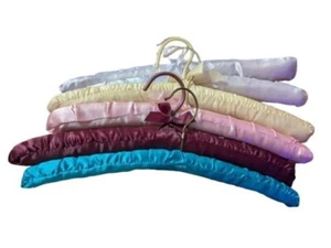 Vintage Padded Satin Boudoir Lingerie Clothes Hangers Colorful 80s Lot of  6 - Picture 1 of 2