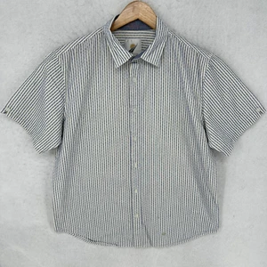 Fundamental Coast Button Shirt Mens Large Blue White Striped Short Sleeve - Picture 1 of 12
