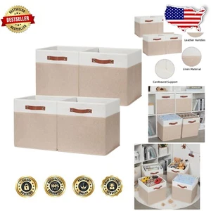 Chic Foldable Storage Bins with Leather Handles, Set of 4 for Home Organization - Picture 1 of 9