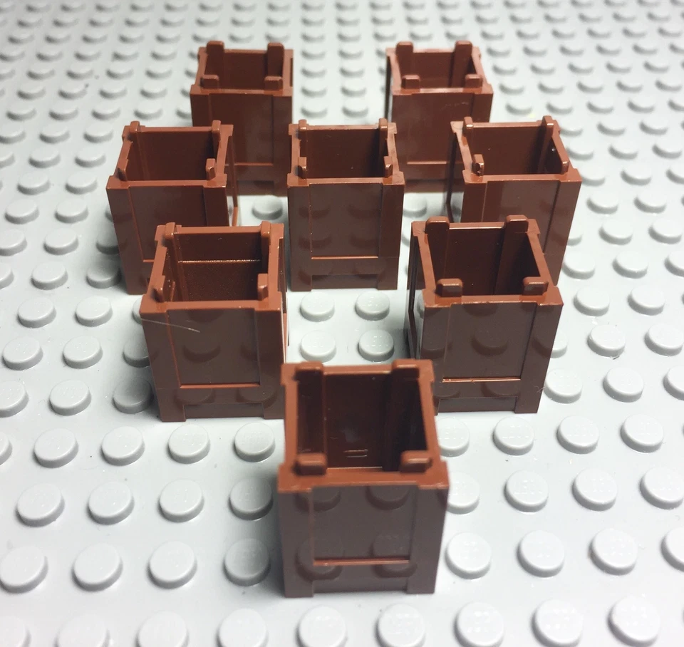 Lego 8 Pieces Reddish Brown Container Box / Trash Can City Street Utensil Parts - Image 1 of 1