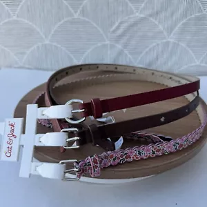 Cat & Jack Girls Belt Set Of 3 - Floral Brown & Red Faux Leather Size L 10/12 - Picture 1 of 4