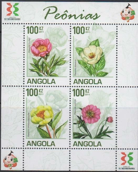 FL054  - ANGOLA  2011 FLOWER STAMP PEONIES FLORA  BLOCK MNH - Image 1 of 1