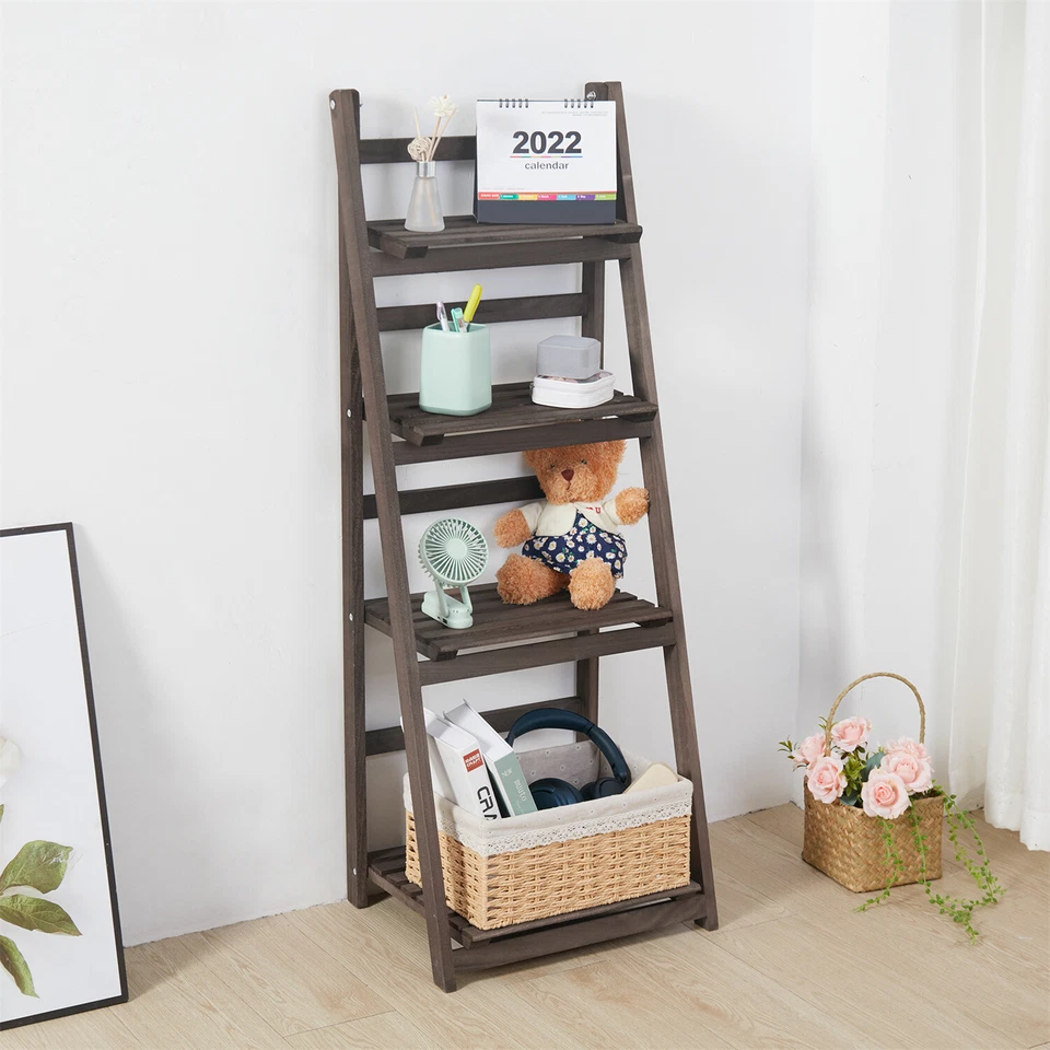 UNHO Foldable 4-Tier Ladder Bookcase Storage Rack Bookshelf Plant Stand Display Shelf