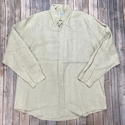 Camisa Brooks Brothers 100 % lino manga larga botones XL hombre beige ligera Foto 1 de 4