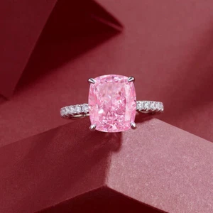 3.00 Ct Cushion Cut Pink Diamond Solitaire Engagement Ring 14K White Gold Finish - Picture 1 of 7