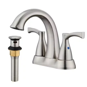 Deck Mounted Dual Handles 4 In. Sink Faucet Bathroom Faucet with Drain Kit Inclu - Picture 1 of 11